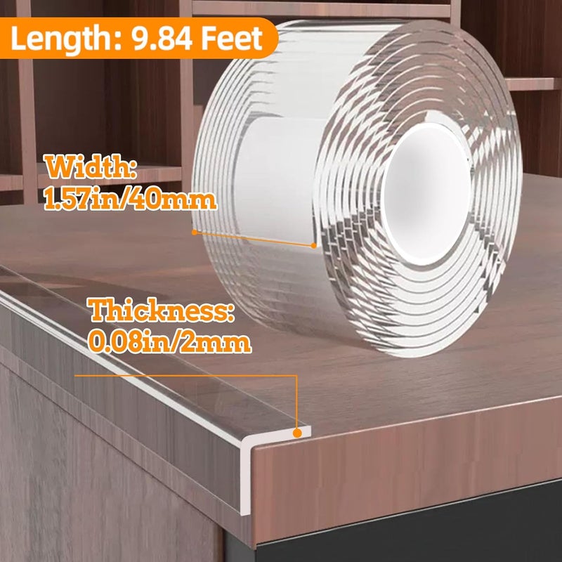 CHENYA 1.57 in x 9.84 FT,Clear Edge Protector Strip Sharp Edge Wrap Cover Tape,Self Adhesive Protective Bumper Guards for Cabinet Door Desk Glass Table Bed Furniture, Kitchen Countertop, Waterproof - Image 2